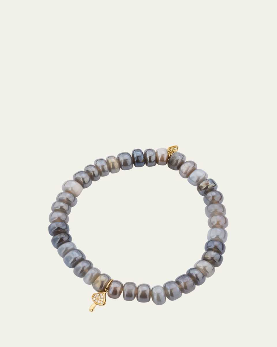 Mystic Grey Moonstone and Diamond Mushroom Charm Bracelet